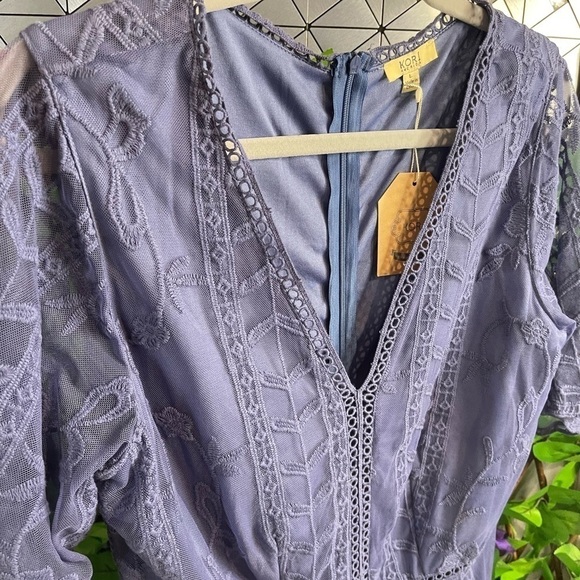 NWT Kori America Lavender Women’s Large Lace Shorts short sleeve Romper - Picture 4 of 13